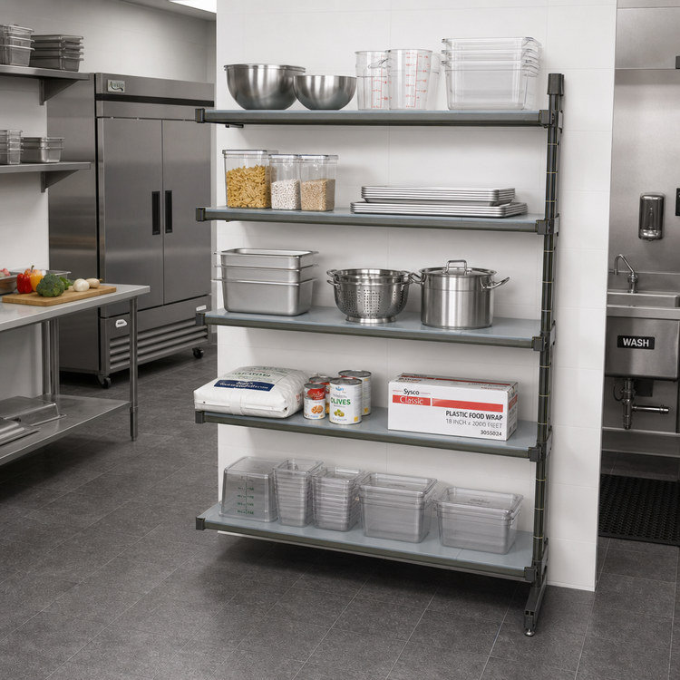 Product image #2 for Cambro Camshelving Basics Plus 5-Tier Solid Add-On Polymer Shelving Unit, 24 x 54 x 84 Inches, Brushed Graphite