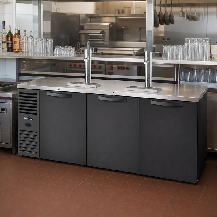 Product image #2 for True Premier Bar 84-Inch Three-Section Pass-Thru Refrigerated Draft Bar Cooler