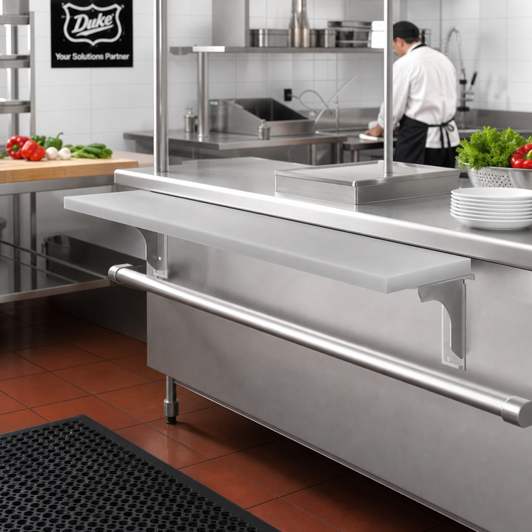 Product image #2 for Duke 445-1S Stainless Steel 10-Inch Wide Cutting Board/Tray Shelf for 1-Opening Steam Tables