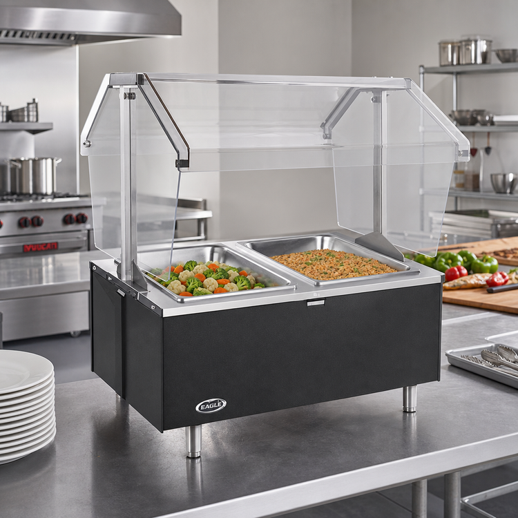 Product image #2 for Eagle Service Mate Tabletop Buffet Hot Food Table with 2 Heated Wells and Sneeze Guard, 208V 3-Phase