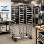Thumbnail image #2 for Dinex DXP2A72182640 Mobile Double-Bank Aluminum Utility Rack, Open-Side, End-Loading, 40-Pan Capacity, 18 x 26-Inch Pans
