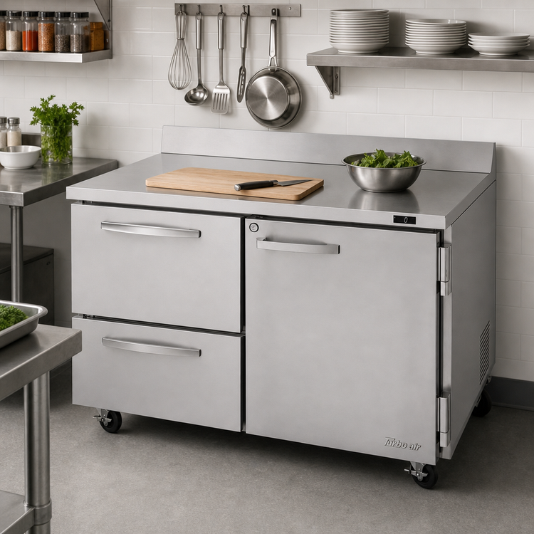 Product image #2 for Turbo Air PRO Series 48-1/4-Inch Two-Section Worktop Freezer with 1 Door and 2 Drawers, 12.8 Cu. Ft.