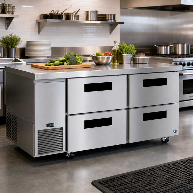 Product image #2 for Hoshizaki Steelheart 2-Section Undercounter Drawer Refrigerator, 67 Inch, 19.97 Cu. Ft., Self-Contained Side-Mounted Refrigeration