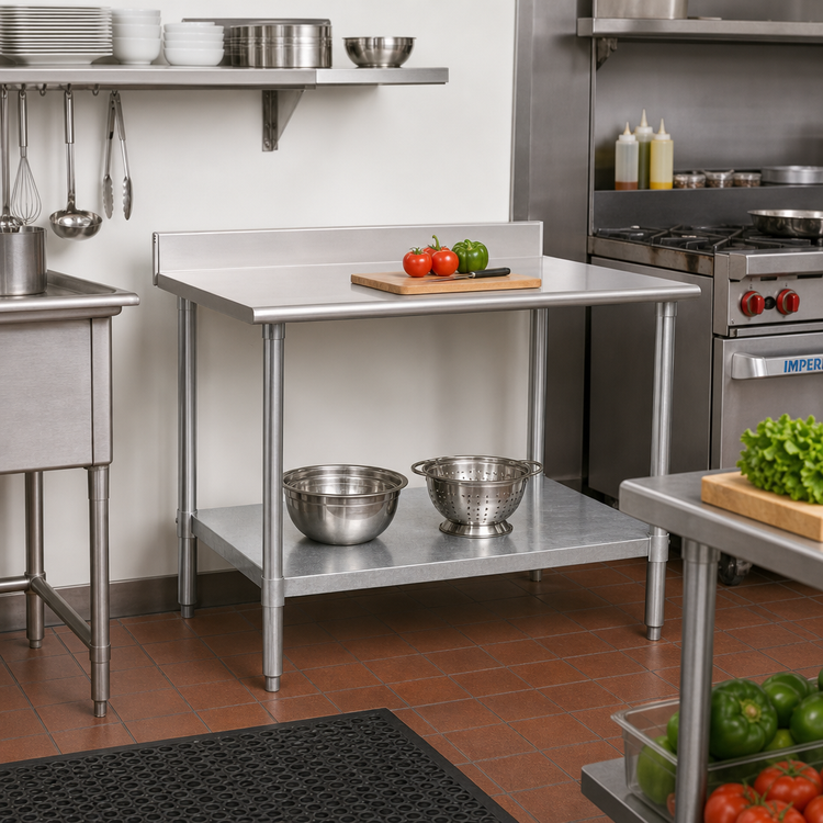 Product image #2 for Eagle Spec-Master 30 x 30 Inch Stainless Steel Work Table with 4-1/2 Inch Backsplash and Galvanized Undershelf