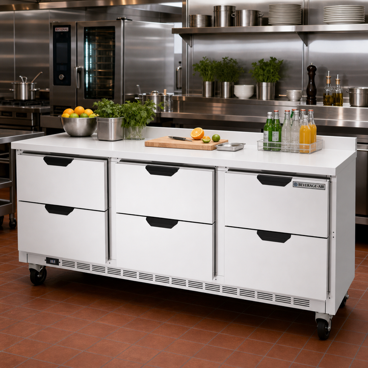 Product image #2 for Beverage-Air WTRD72AHC-6-FIP 72-Inch Three-Section Worktop Refrigerator with 6 Drawers