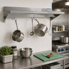 Thumbnail image #2 for BK Resources BKWS6-1436-PR 36" x 14" Wall-Mounted 16-Gauge 304 Stainless Steel Overshelf with Pot Rack