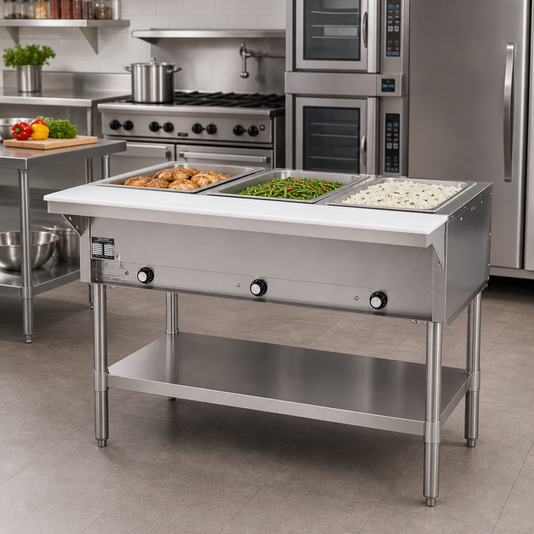 Product image #2 for Eagle Group 48-Inch Stationary Open Base Electric Hot Food Table with 3 Dry Wells, 120V