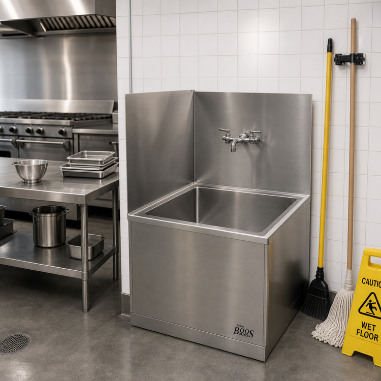 Product image #2 for John Boos Stainless Steel Mop Sink Wall Guard, Rear & Right, for 28 x 20 Inch Mop Sink, 27-Inch High