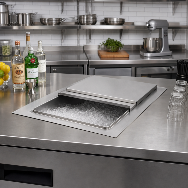 Product image #3 for John Boos Drop-In Stainless Steel Ice Bin with Sliding Lid, 34 x 18 x 12 Inches