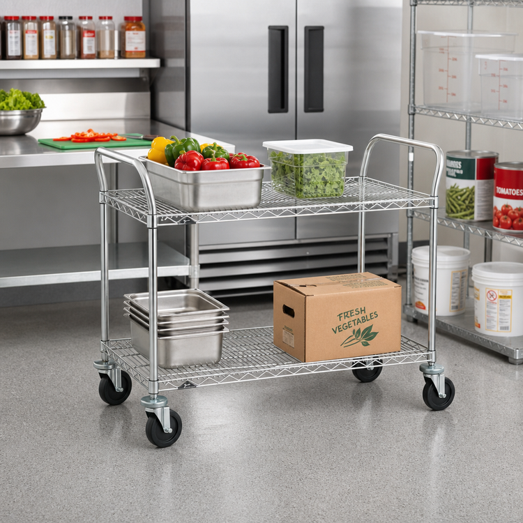 Product image #2 for Metro Super Erecta SP Heavy Duty 2-Shelf Wire Utility Cart, 36 x 24 x 39 Inches, Brite Zinc Finish