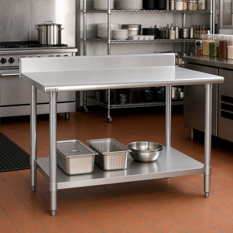 Product image #2 for Eagle Budget Series 72-Inch x 30-Inch 430 Stainless Steel Work Table with 4-1/2-Inch Backsplash and Adjustable Undershelf