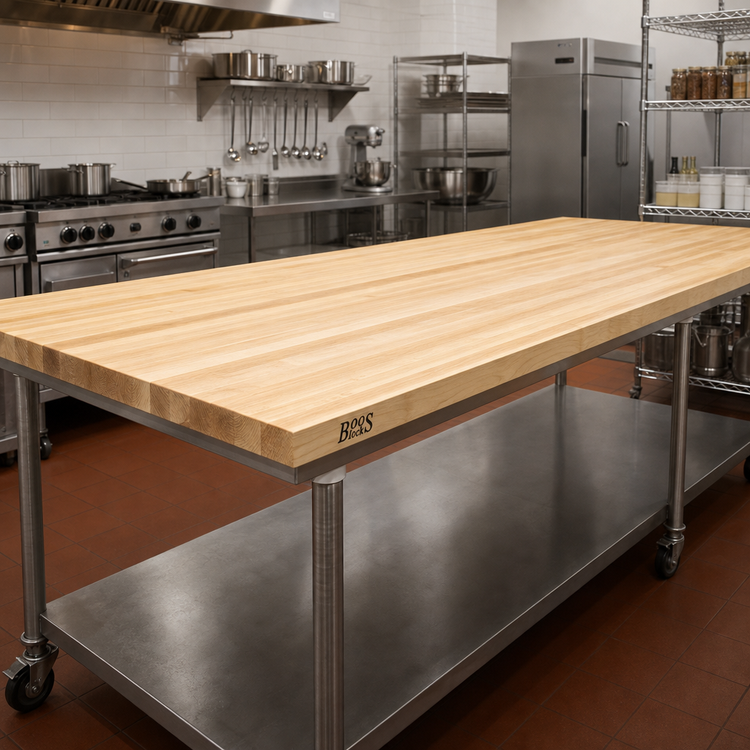 Product image #2 for John Boos Boos Block 108 Inch x 36 Inch Edge Grain Maple Kitchen Countertop with Varnique Finish