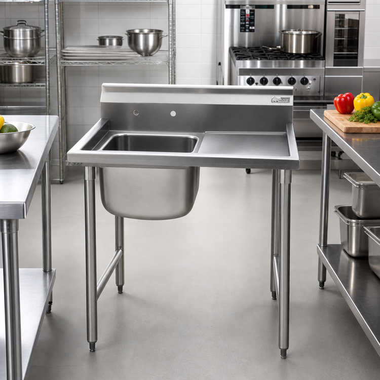 Product image #2 for Eagle Group 412 Series 38-7/8-Inch Single Compartment 430 Stainless Steel Sink with 18-Inch Right Drainboard