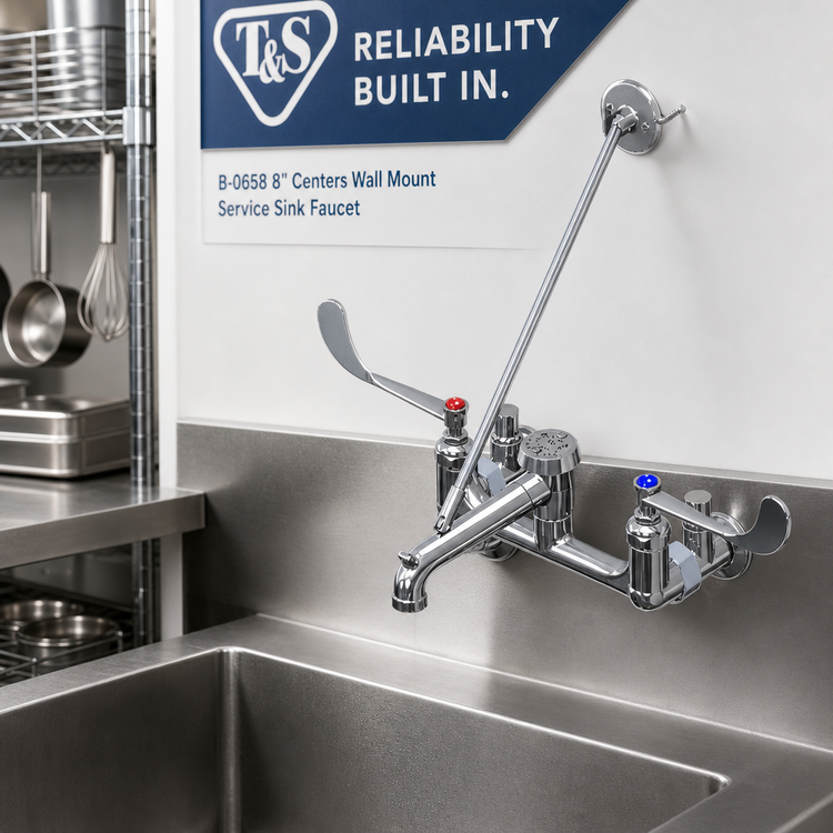 Product image #2 for T&S Brass B-0658 8-Inch Centers Wall Mount Service Sink Faucet with Vacuum Breaker Nozzle and Pail Hook