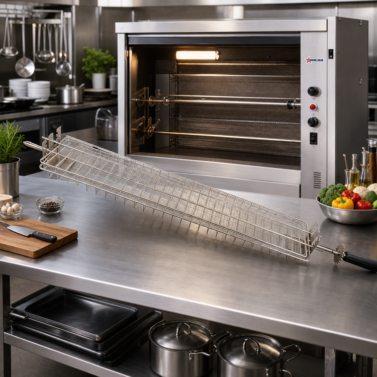 Product image #2 for Omcan USA Flat Spit Rotisserie Grill & Spatchcock Basket for 48195