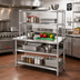 Thumbnail image #2 for Eagle Group AdjusTable Heavy-Duty Two-Tier Stainless Steel Work Table with Double Overshelf, 48