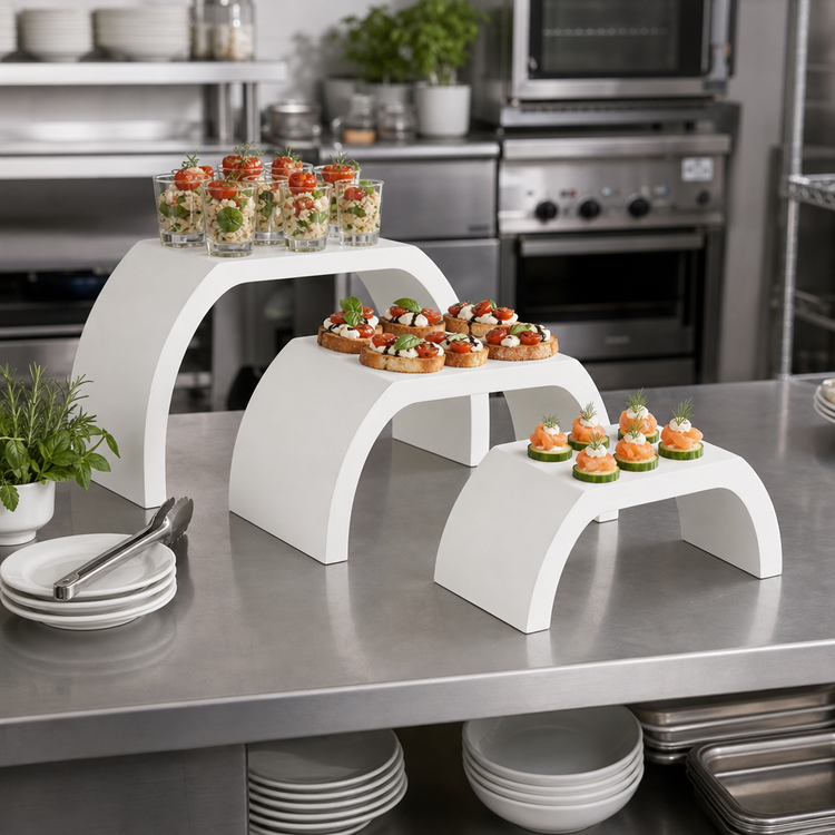 Product image #3 for American Metalcraft Hampton Collection Arched Wood Buffet Riser Set, White, 3-Piece