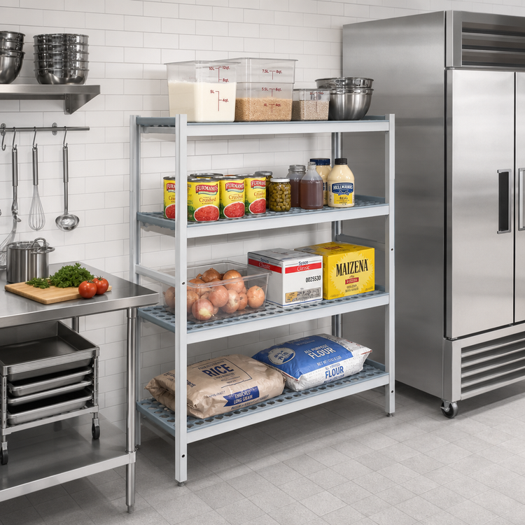 Product image #2 for Fermostock 4-Tier Starter Polymer Shelving Unit, 26"W x 22"D x 66"H, Gray