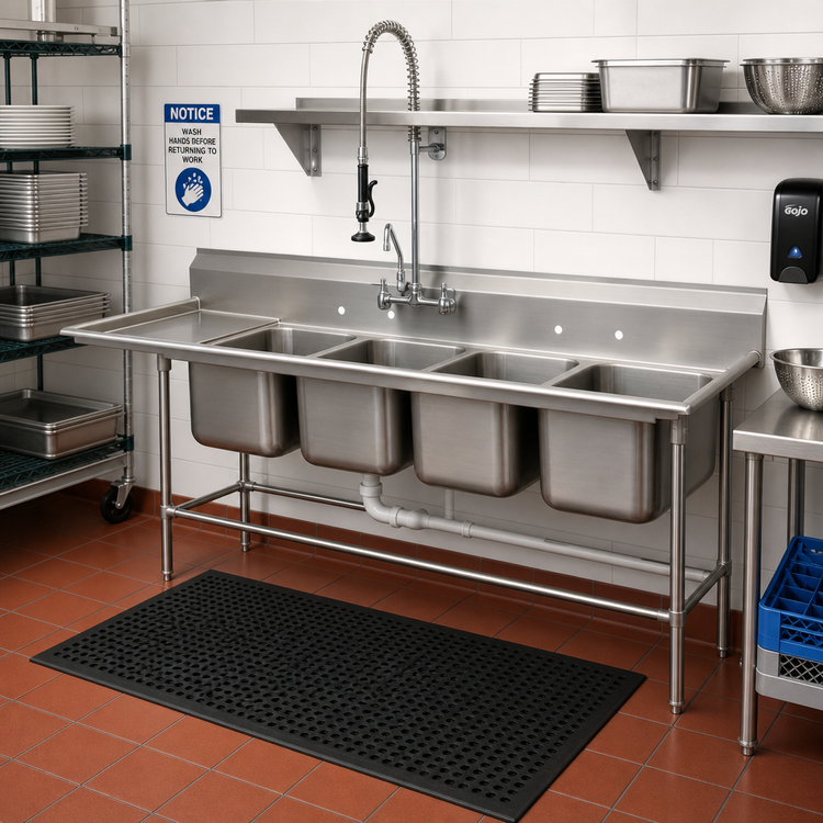 Product image #2 for Advance Tabco Regaline 4-Compartment Sink with Left-Hand 36-Inch Drainboard, 16 x 20 Bowls, 14-Gauge 304 Stainless Steel