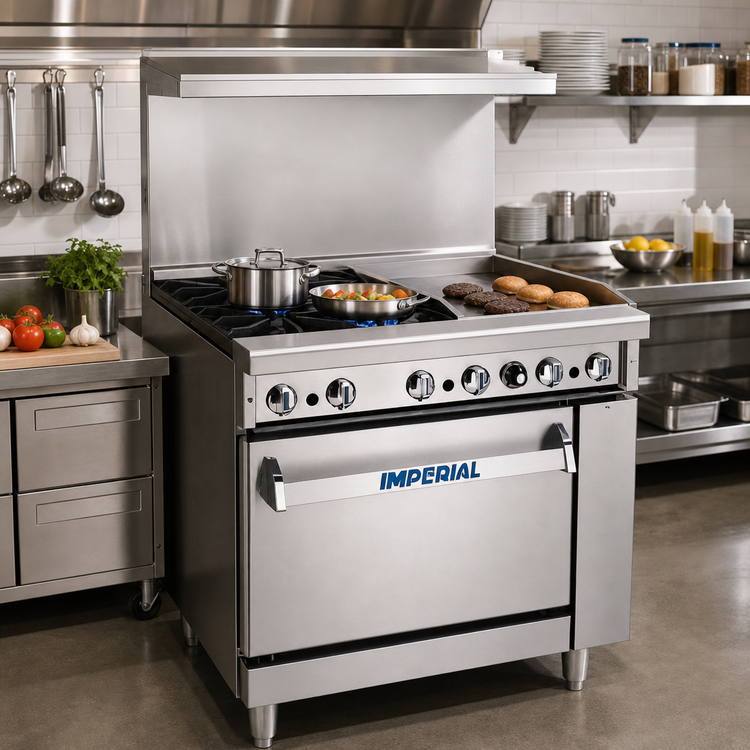 Product image #2 for Imperial Pro Series 36-Inch Gas Restaurant Range with 2 Open Burners, 24-Inch Griddle, and Convection Oven