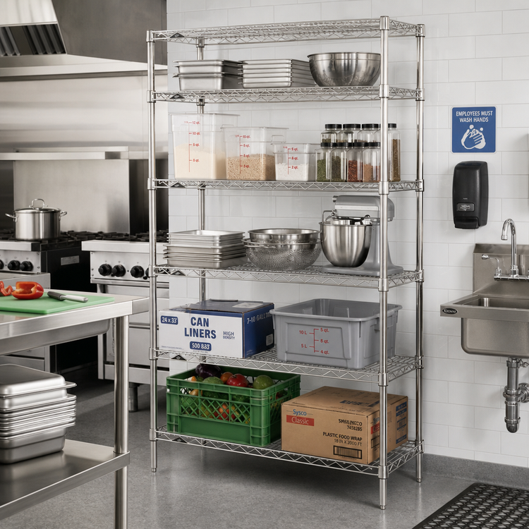 Product image #2 for Metro Super Erecta 60"W x 21"D x 74"H 5-Shelf Chrome Plated Wire Shelving Starter Unit