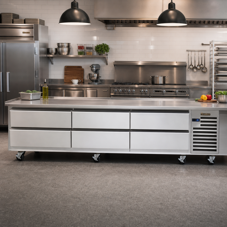 Product image #2 for Traulsen TE096HT Spec-Line 96" Refrigerated Equipment Stand with 6 Drawers
