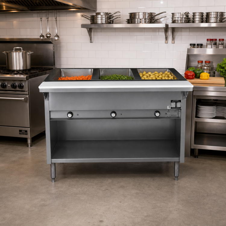 Product image #2 for Spec-Master 48 Inch Electric Hot Food Table with 3 Open Wells, Enclosed Base, and Cutting Board, 240V