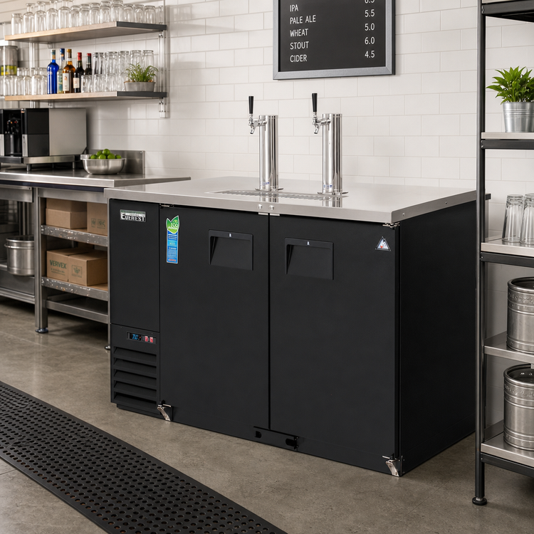 Product image #2 for Everest Refrigeration Two-Section Direct Draw Keg Refrigerator with Dual Stainless Steel Draft Towers, 17 Cu. Ft., 24-1/2 in. Deep