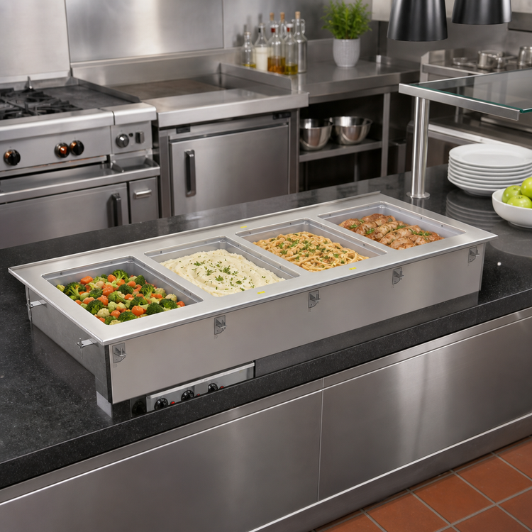 Product image #2 for Vollrath Short-Side Modular 4-Pan Drop-In Hot Well with Marine-Grade Wells, Infinite Controls, Manifold Drain, 120V