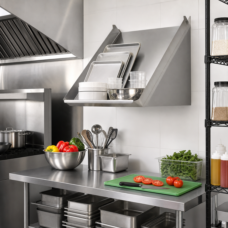 Product image #2 for Serv-Ware 63-Inch Slanted Wall-Mounted Rack Shelf, Solid 304 Stainless Steel
