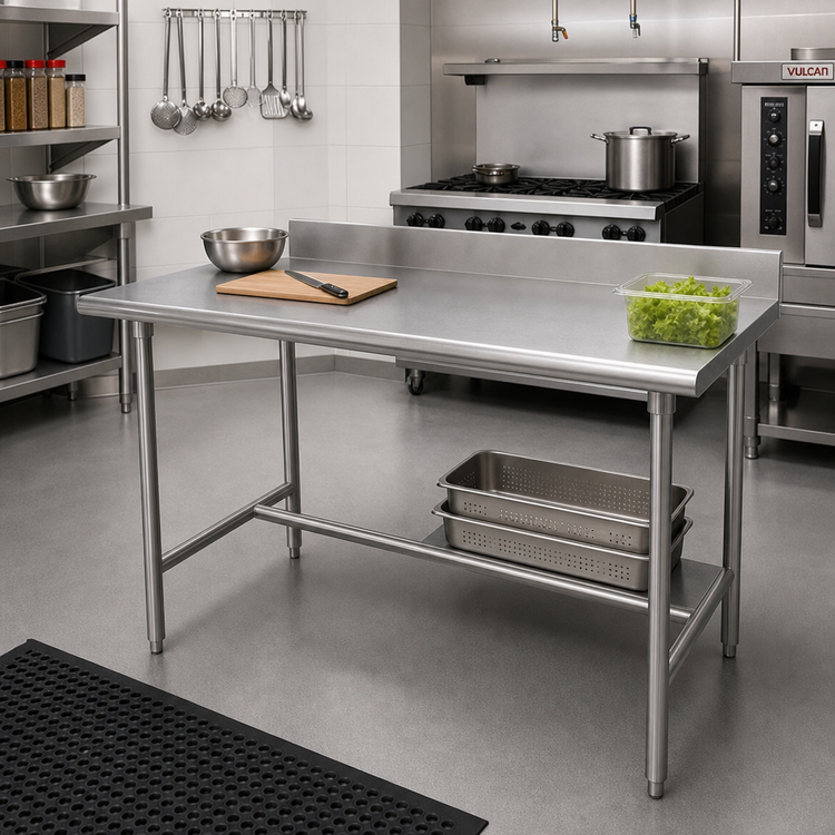 Product image #2 for Advance Tabco Special Value 84" x 30" 16 Gauge 304 Stainless Steel Open Base Work Table with 5" Backsplash