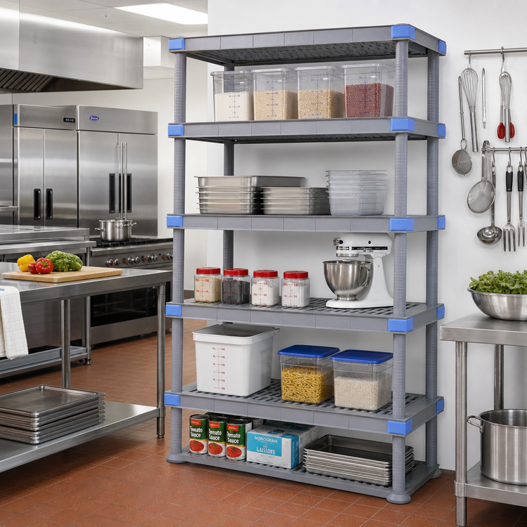 Product image #2 for Quantum Millenia 5-Shelf Polymer Open Grid Shelving Unit, 72"W x 21"D x 62"H, Gray
