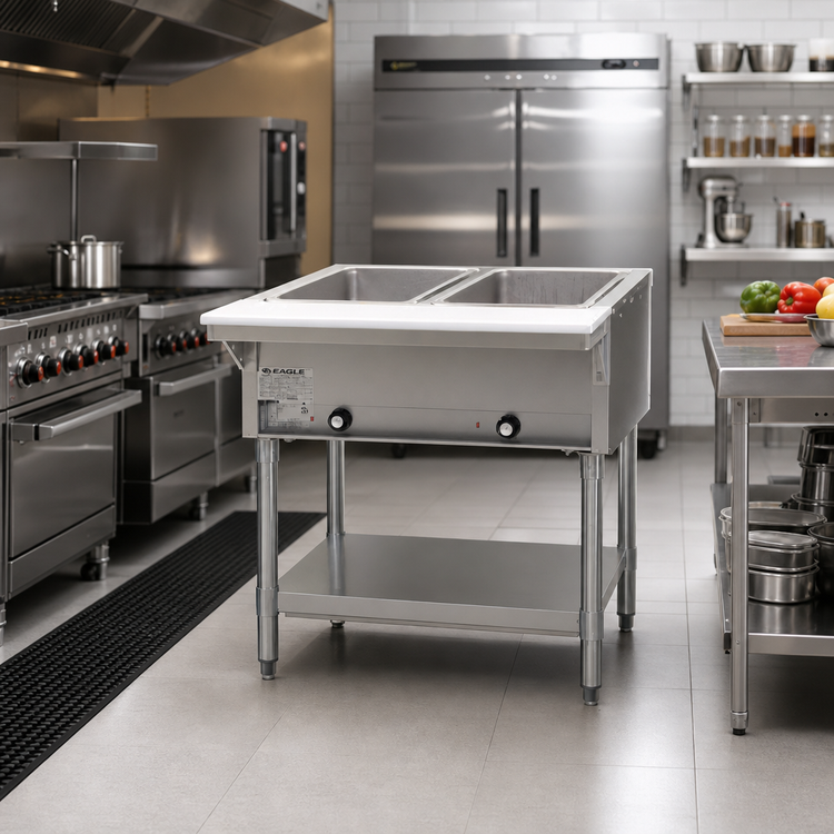 Product image #2 for Eagle Group SDHT2-240-3 33-Inch Electric Open-Base Hot Food Table, 2 Dry Wells, Stainless Steel, 240V Three-Phase