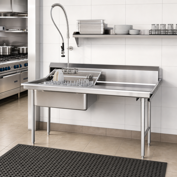 Product image #2 for Eagle Group Straight Soiled Dishtable with 20" x 20" Pre-Rinse Sink, 304 Stainless Steel Top, Right-to-Left, 60" x 30"