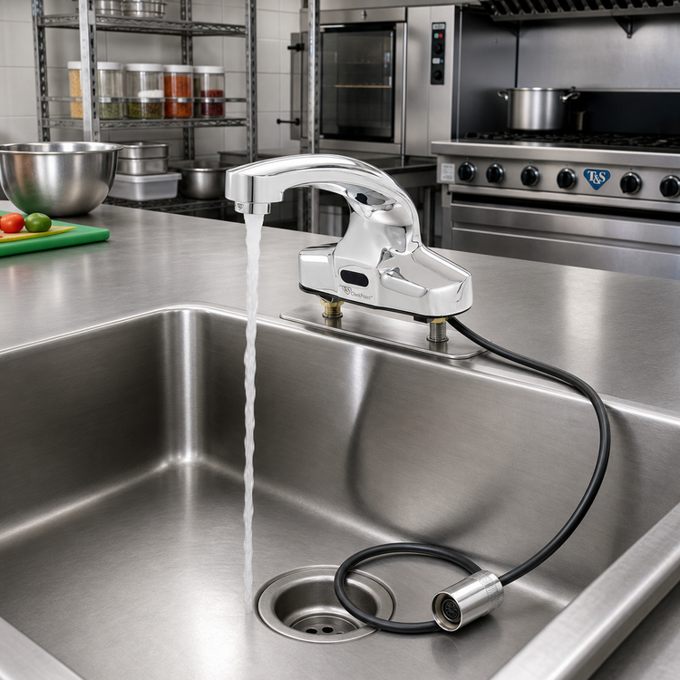 Product image #2 for T&S ChekPoint Touchless Electronic Deck Mount Faucet, 4-Inch Centers, Cast Brass Spout