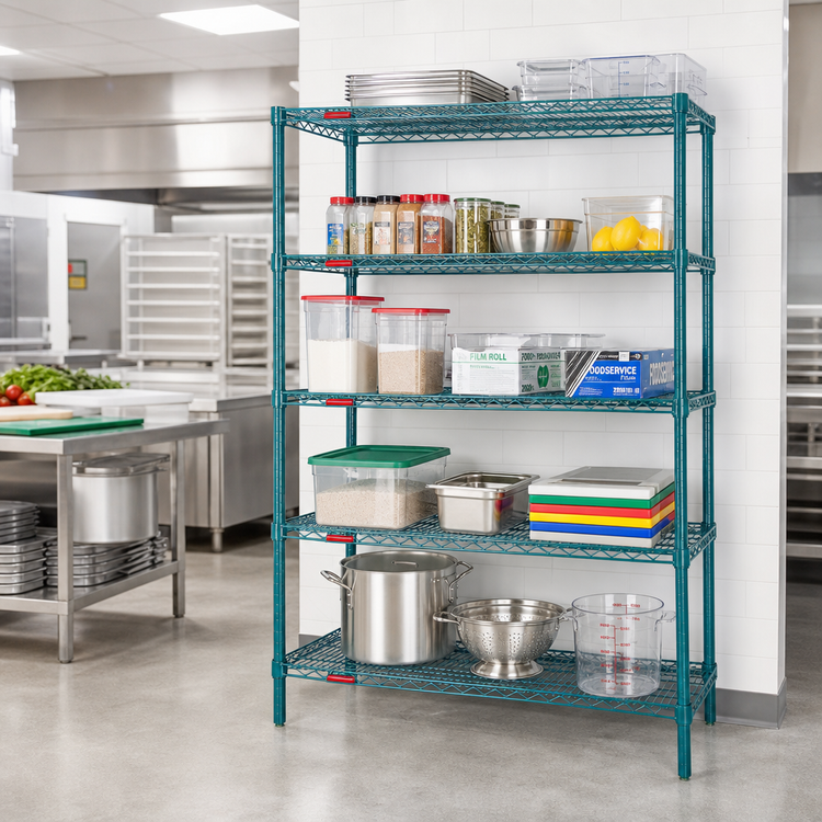 Product image #2 for EagleGard 5-Tier Starter Wire Shelving Unit, 60 x 24 x 86 Inches, Blue-Green Hybrid Epoxy Finish