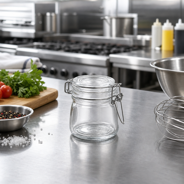 Product image #2 for American Metalcraft 5 oz Clear Glass Mini Mason Jar Condiment Jar with Hinged Lid