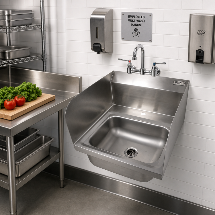 Product image #2 for John Boos Pro-Bowl Wall-Mounted Stainless Steel Hand Sink with 14 x 10 x 5 Bowl and Side Splashes