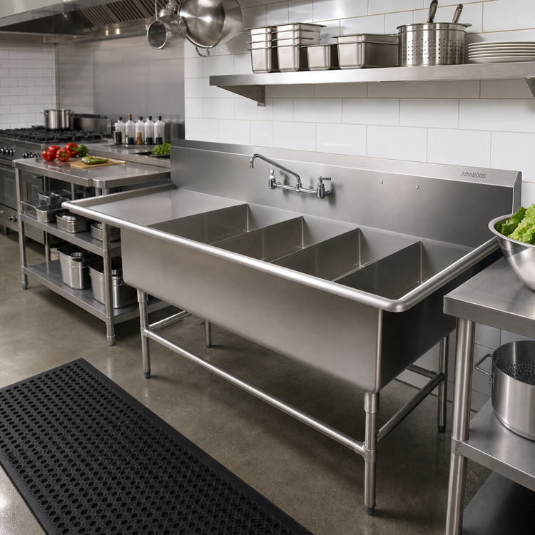 Product image #2 for John Boos Pro-Bowl 4-Compartment Floor Model Sink with 18-Inch Left Drainboard, 14-Gauge Stainless Steel