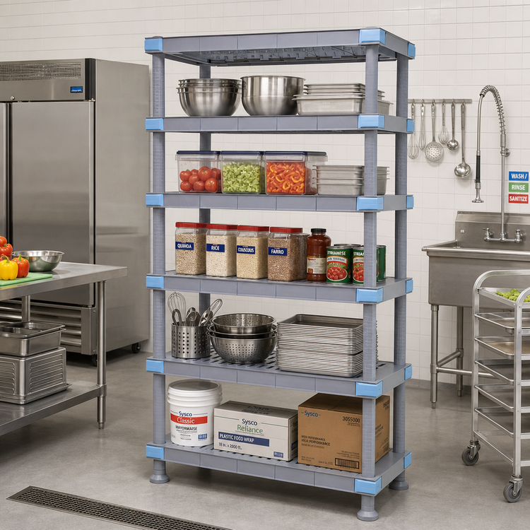 Product image #2 for Quantum Millenia 72 Inch x 21 Inch x 86 Inch 5-Shelf Polymer Shelving Unit with Dunnage Stand