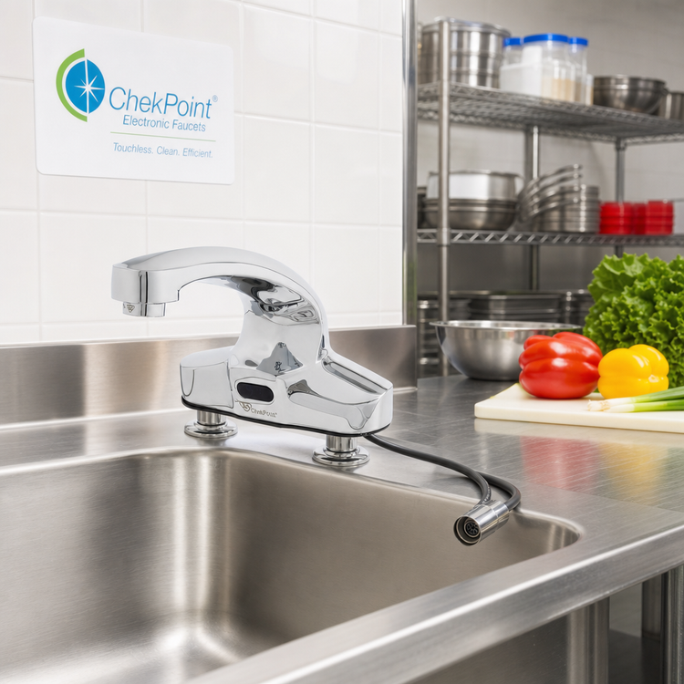 Product image #2 for ChekPoint Electronic Touchless Faucet, Deck Mount, 4-Inch Centers, Fixed Cast Spout, 2.2 GPM