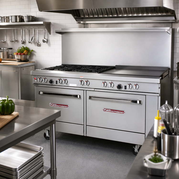 Product image #2 for Southbend Ultimate 60-Inch Gas Restaurant Range with 6 Burners, Right Griddle/Broiler, and 2 Cabinets