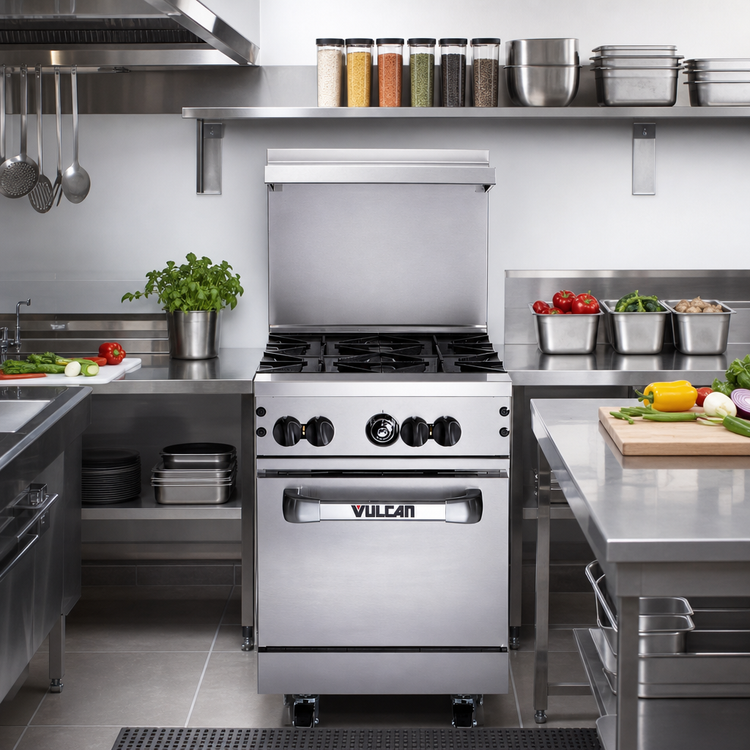 Product image #3 for Vulcan Endurance 24-Inch 4-Burner Gas Range with Space Saver Oven and Hi-Shelf Backriser