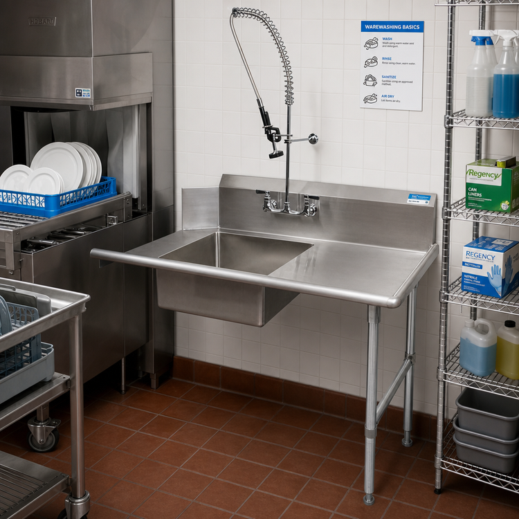 Product image #2 for 60-Inch Straight Soiled Dish Table with Right-to-Left Operation, 20 x 20 x 8-Inch Sink, and Galvanized Legs