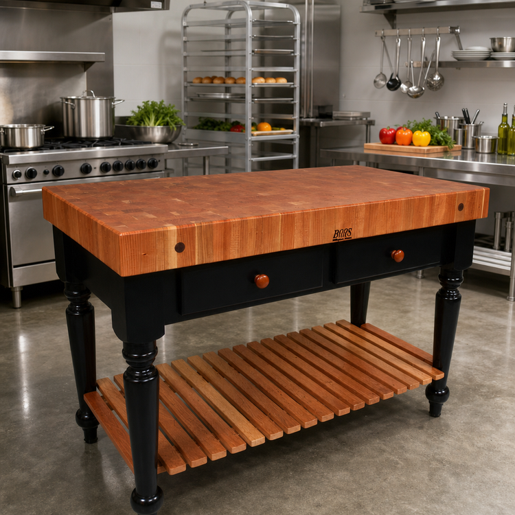 Product image #3 for John Boos Rouge et Noir Le Rustica 30-Inch x 24-Inch American Cherry End Grain Island Work Table with Drawer and Slatted Undershelf