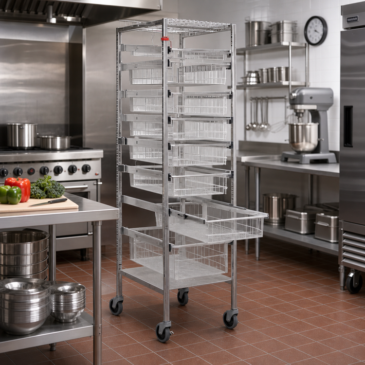 Product image #2 for Quantum Partition Store Starter Unit with Wire Baskets, Chrome Plated Finish, 19-1/2 x 24 x 75 Inches