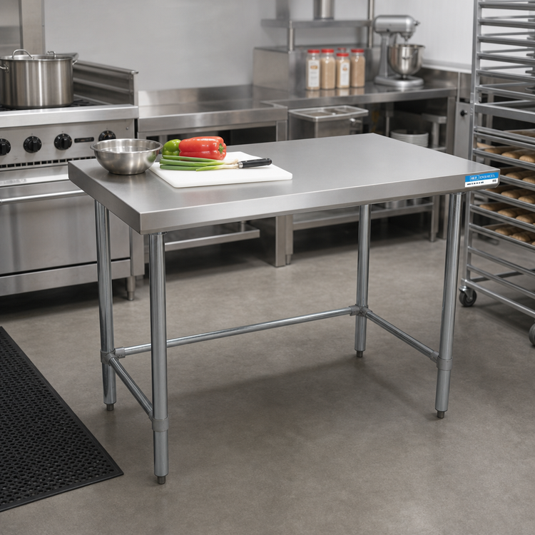 Product image #2 for BK Resources 60-Inch x 24-Inch 16-Gauge Stainless Steel Flat Top Open Base Work Table