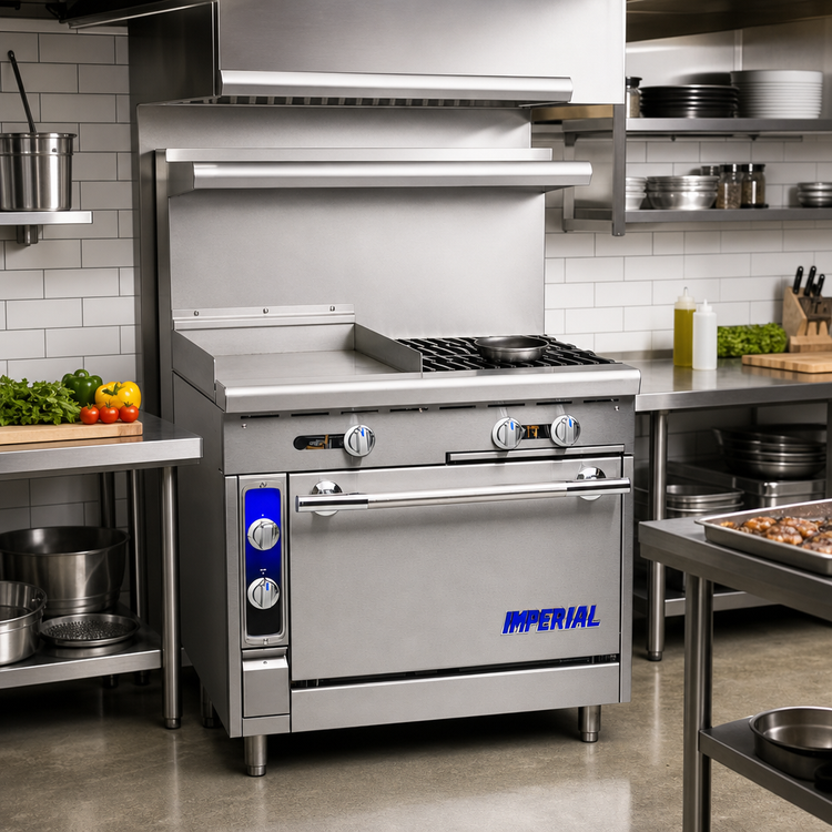 Product image #2 for Imperial Spec Series Heavy Duty 36-Inch Combination Gas Range with 2 Open Burners, 18-Inch Griddle, and Standard Oven
