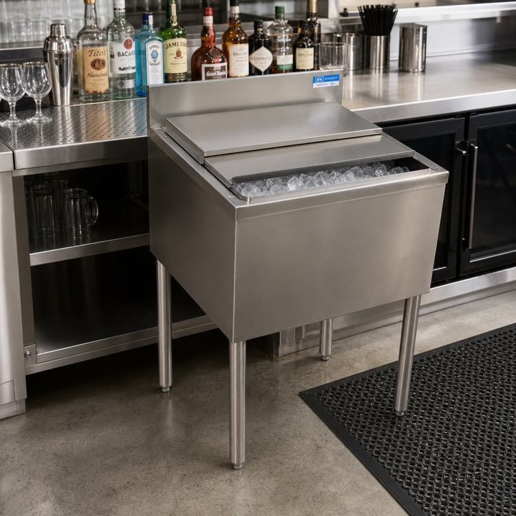 Product image #3 for BK Resources 36-Inch Wide Underbar Insulated Stainless Steel Ice Bin with 8-Circuit Aluminum Cold Plate, 120 lb Capacity