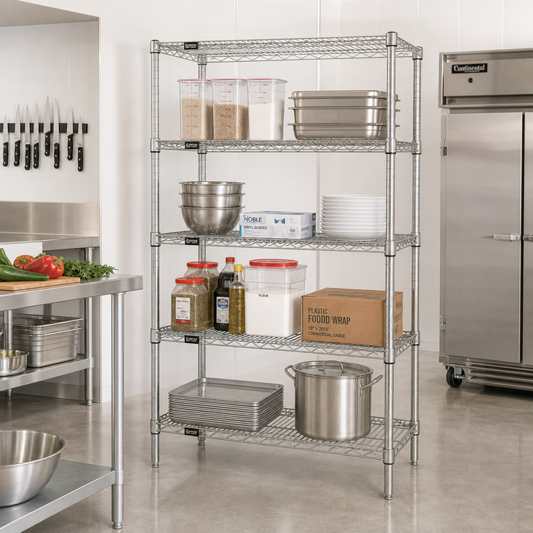 Product image #2 for Quantum Stationary Wire Shelving Starter Kit, 72 x 30 x 63 Inches, 4 Shelves, 304 Stainless Steel